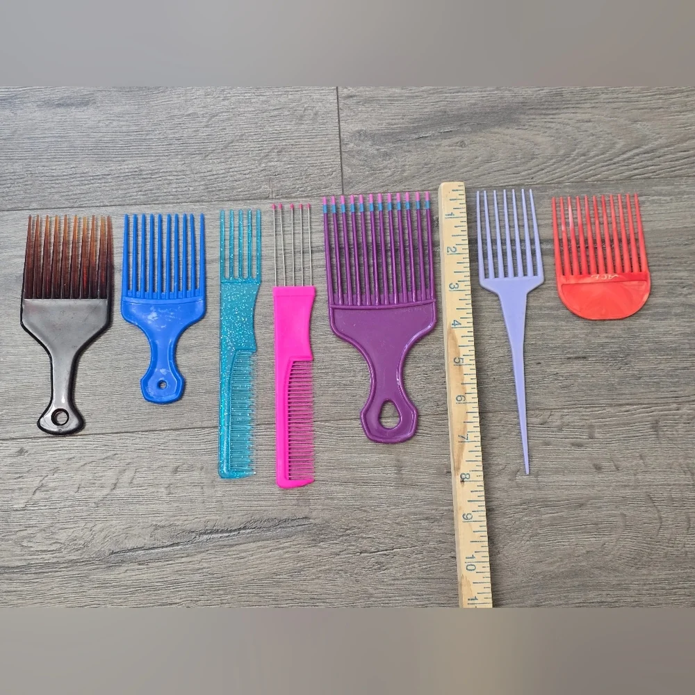 80's Retro Hair Pick Lot Of 7 Vintage